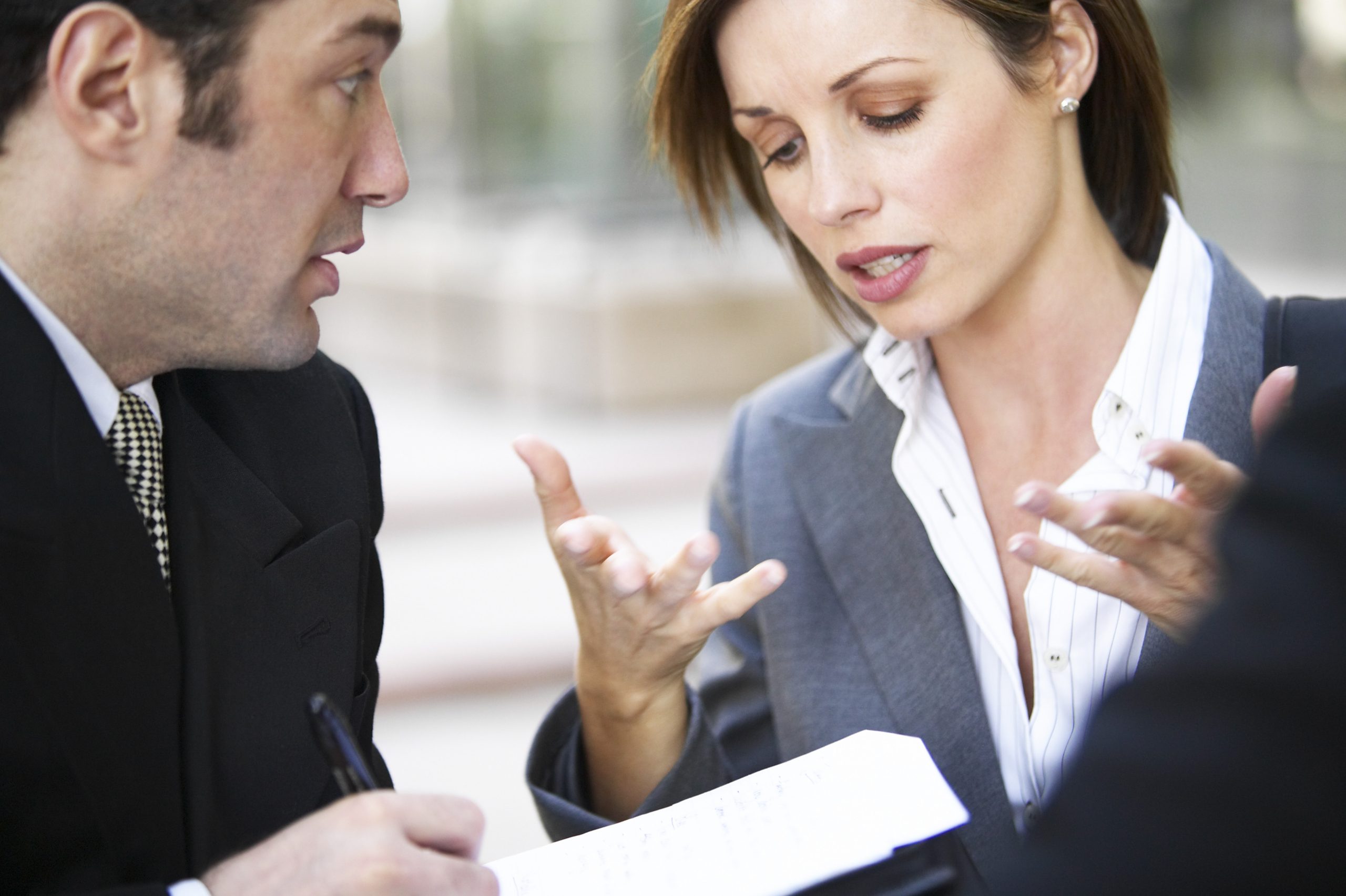 man and woman talking